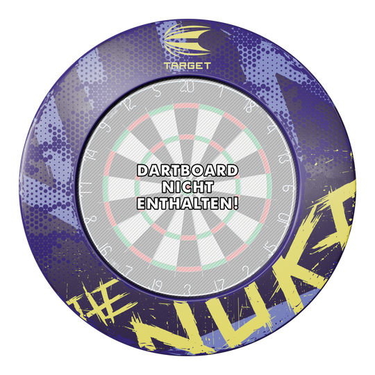 Target Luke Littler The Nuke Dartboard Surround Das Bild zeigt das Produkt "Target Luke Littler The Nuke Dartboard Surround" in buntem Design. In der Mitte steht der Hinweis "Dartboard nicht enthalten!"