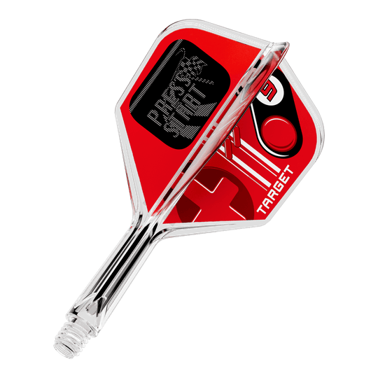 Gezeigt wird das Produkt 410582_Target_K-Flex_PressStart_No6_Flights_19mm_1. Es scheint sich um ein einzelnes Dart-Zubehörteil, zum Beispiel einen Flight, zu handeln.