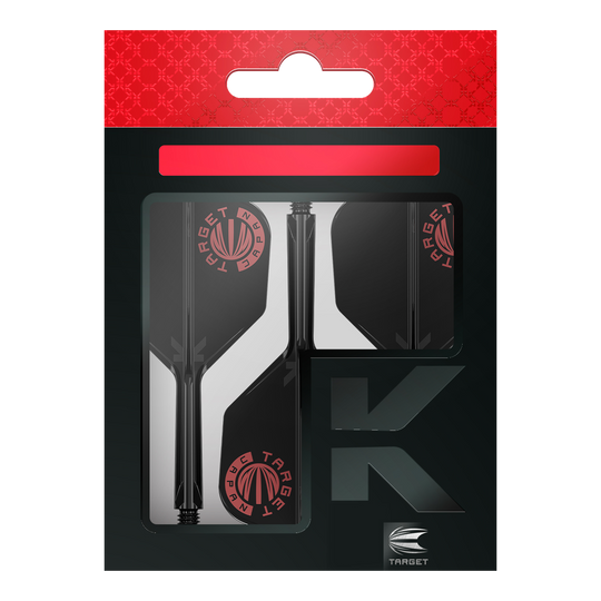 Target Japan K-Flex Oryginalne logo Czerwony Czarny System wału napędowego nr 6 Das Bild zeigt die Verpackung des Produkts "Target Japan K-Flex Original Logo Red Black No6 Flight-Shaft-System". Die Verpackung ist schwarz mit roten Akzenten und dem Target-Logo sichtbar.