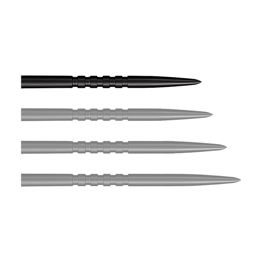 Abgebildet sind schwarze Steeldartspitzen mit dem Namen SM0051_Shot_Grip_Point_Steeldartspitzen_Schwarz_32mm_1. Die Spitzen sind für Steeldarts geeignet.