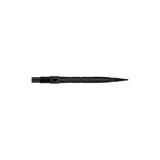 Końcówki do lotek Harrows Quick Point Micro Ridge – czarne Abgebildet sind schwarze Dartspitzen mit feiner Rillenstruktur. Die Spitzen eignen sich zum Ersatz oder Wechsel bei Dartpfeilen.