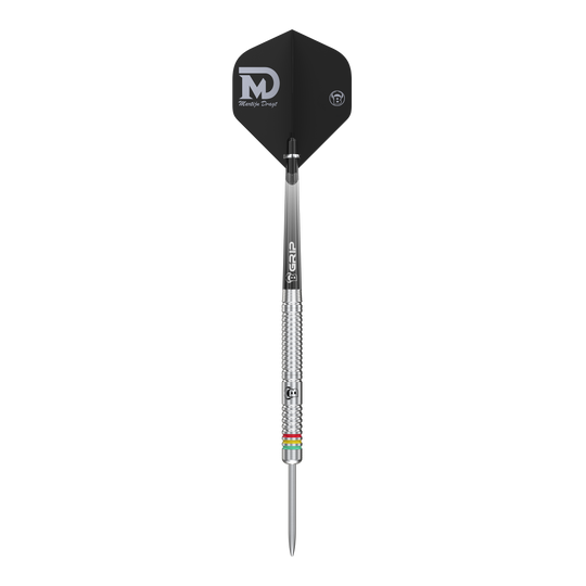 Rzutki Bulls Martijn Dragt Steel - 24g Dies ist ein Steeldart mit silbernem Schaft und schwarzem Flight, auf dem "Martijn Dragt" steht. Das Produkt heißt "Bulls Martijn Dragt Steeldarts - 24g".