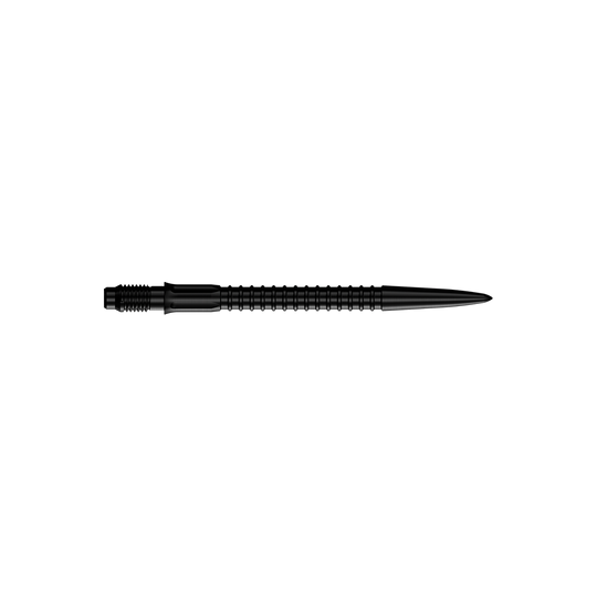 Końcówki do lotek Mission R2.5 Rapid Point GV1 – czarne Zu sehen sind schwarze Dartspitzen für Darts. Die Spitzen haben eine Länge von 30 mm.