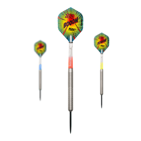 Karella Comic Line CL-1 stalowe lotki - 22g Dieses Bild zeigt die Karella Comic Line CL-1 Steeldarts mit einem Gewicht von 22g. Die Steeldarts sind für Dartsport-Enthusiasten geeignet.