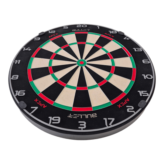 Stalowa tarcza do darta Bullet Apex Bullet Apex Steeldartboard hängt an der Wand. Es ist eine Zielscheibe für Steeldarts.