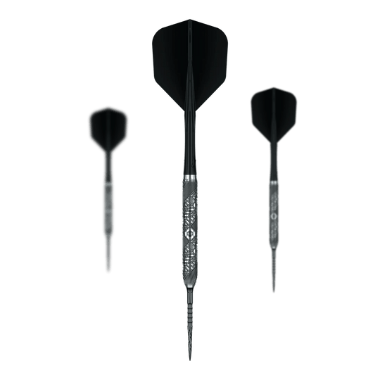 Abgebildet ist das Set Caliburn Halo H3 Steeldarts - 21,5g. Es enthält mehrere Steeldarts für den Dartsport.
