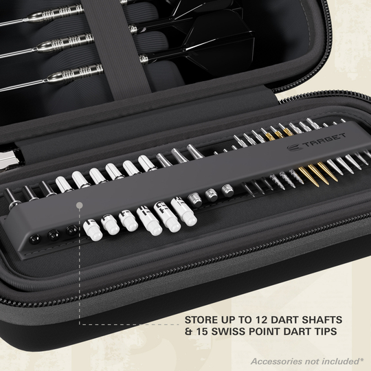 Das Bild zeigt ein Dartcase in Schwarz. Es ist das Modell '450140_Target_BOA_Dartcase_Schwarz_Schwarz_T1' abgebildet.