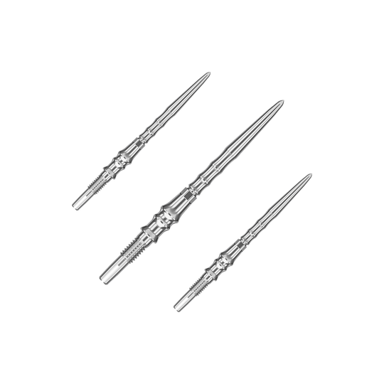 Końcówki do lotek Target Japan Premium Swiss Point – srebrne Ein Set silberner SwissPoint-Dartspitzen mit einer Länge von 30 mm ist abgebildet. Die Dartspitzen sind für den Einsatz mit Target Japan Premium geeignet.
