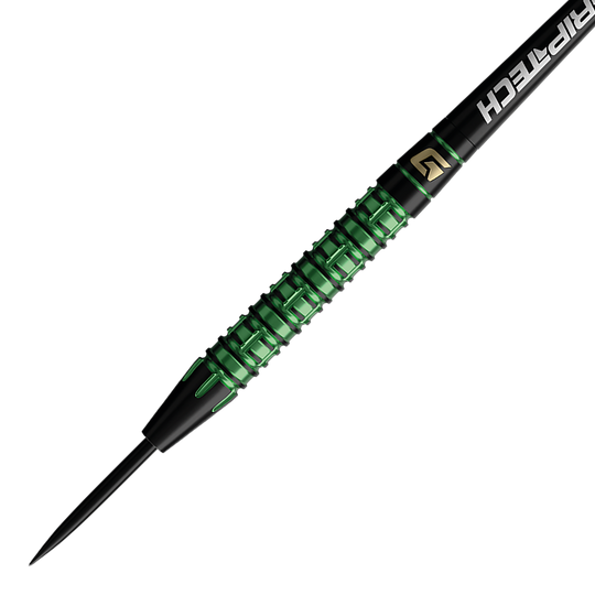 Lotki GOAT Athlete Green Tungsten Steel Zu sehen sind die GOAT Athlete Green Tungsten Steeldarts. Das Foto präsentiert die Darts aus einer anderen Perspektive.