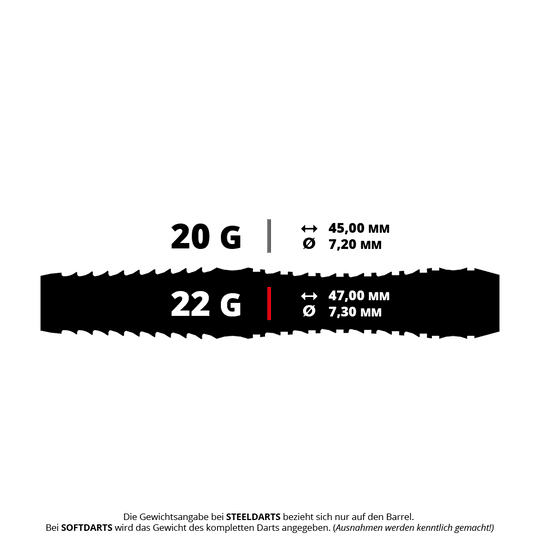 Hier sieht man einen Softdart aus der Shot Tribal Weapon Toki Serie mit einem Gewicht von 22 Gramm. Der Dartpfeil eignet sich besonders gut für technische Würfe.