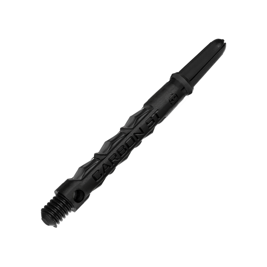 HR436_Harrows_Carbon_ST_Shafts_Schwarz_47mm_2 Das Bild zeigt einen schwarzen Harrows Carbon ST Shaft. Der Schaft ist aus robustem Material gefertigt und besitzt eine geriffelte Struktur.