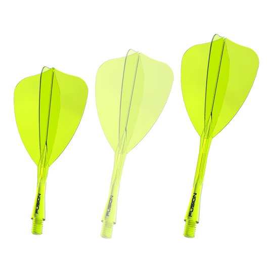 Winmau Fusion Flight Shaft System Arrow Neon Yellow Hier sieht man ein einzelnes Winmau Fusion Flight Shaft System Arrow in Neongelb, 28 mm Länge. Das Produkt ist für den Dartsport geeignet.