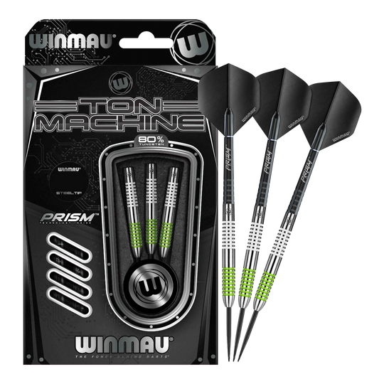 Stalowe lotki Winmau Ton Machine Das Bild zeigt das Set der Winmau Ton Machine Steeldarts in voller Ansicht. Diese Steeldarts sind ideal für Dartliebhaber.