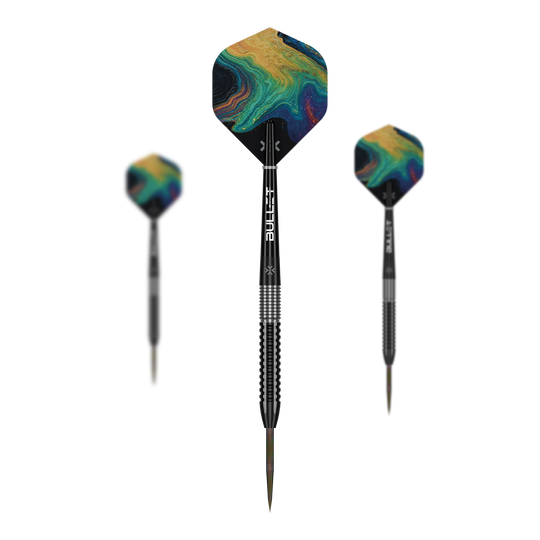 Stalowe lotki Bullet Diesel Die Bullet Diesel Steeldarts sind als Set abgebildet. Das Produkt richtet sich an Dartspieler aller Erfahrungsstufen.