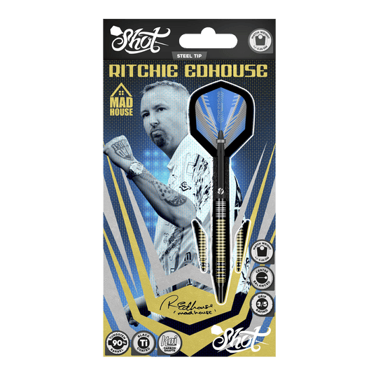 Shot Ritchie Edhouse Madhouse stalowe lotki Abgebildet sind die Shot Ritchie Edhouse Madhouse Steeldarts. Sie zeigen das markante Design und die hochwertige Verarbeitung der Darts.