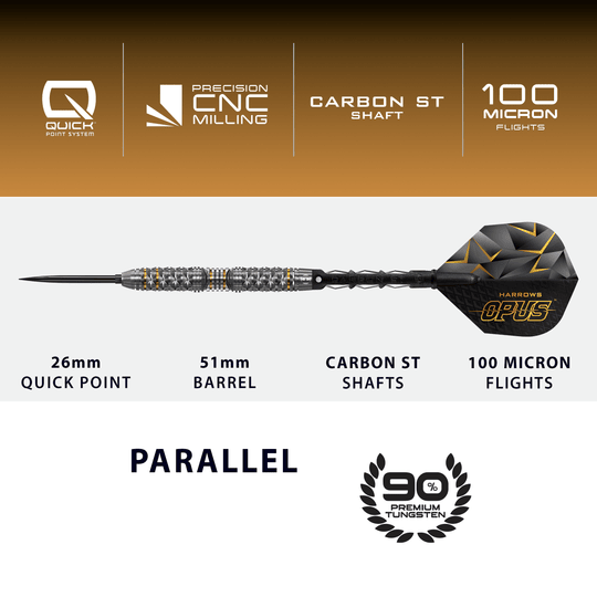 Stalowe lotki Harrow's Opus Quick Point Das Bild präsentiert die Harrows Opus Quick Point Steeldarts - 23g. Sie zeichnen sich durch ihre hochwertige Verarbeitung aus.