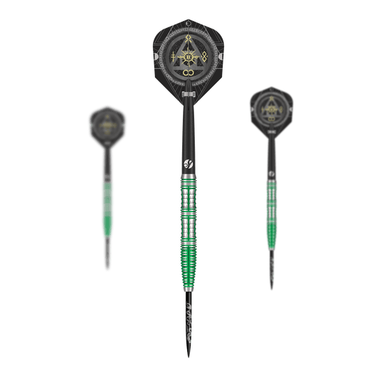 Stalowe lotki Shot Alchemy Mythril Abgebildet ist ein Set Shot Alchemy Mythril Steeldarts. Dies sind hochwertige Steeldarts für den professionellen Einsatz.