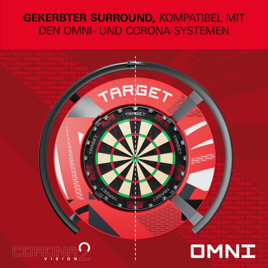 Abgebildet ist eine rote Dartboard-Umrandung mit Muster. Die Oberfläche weist feine Strukturen auf.