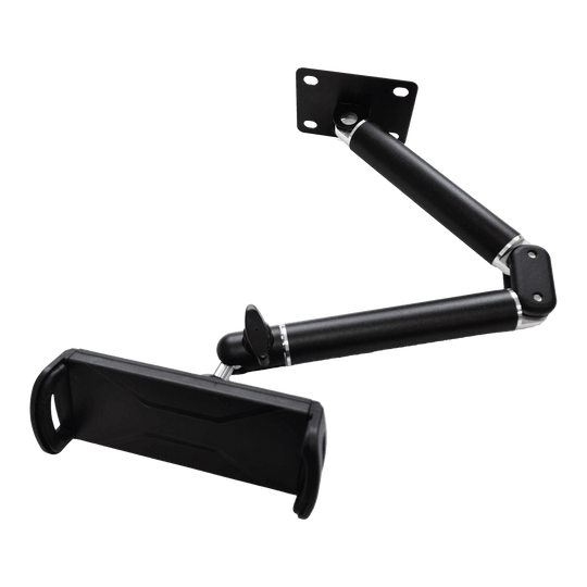 Uchwyt ścienny do tabletu McDart TABFlex z elastycznym ramieniem Die Abbildung zeigt die McDart TABFlex Tablet-Wandhalterung mit flexiblem Arm. Die Halterung ist schwarz und kann an der Wand befestigt werden, um ein Tablet flexibel auszurichten.