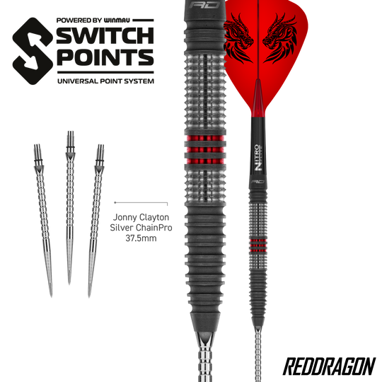 Red Dragon Jonny Clayton Hireath Switch Point Steel Darts Abgebildet sind Red Dragon Jonny Clayton Hireath Switch Point Steeldarts. Diese Darts überzeugen durch ihre spezielle Form und hohe Qualität.