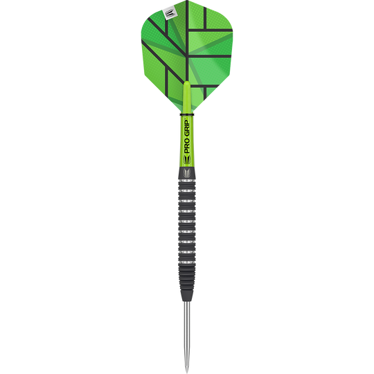 190143_Target_Yohkoh_02_Steeldarts_1pXwRDyoCsyM4g Das Bild zeigt einen einzelnen Target Yohkoh 02 Steeldart. Der Dart hat grüne und schwarze Elemente sowie einen auffälligen grünen Flight.