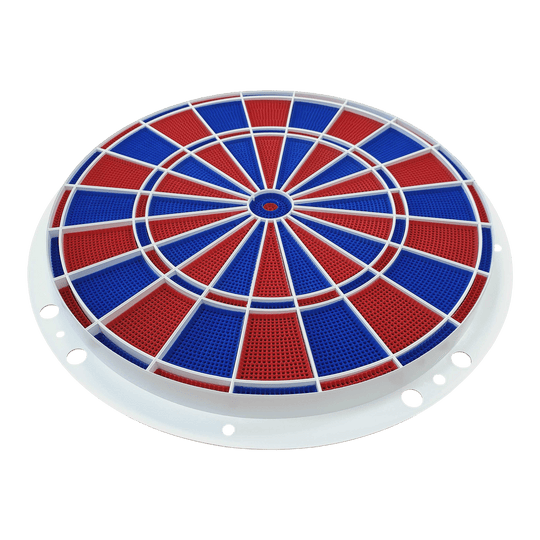 Części zamienne Löwen Dart 82 segmenty i zestaw pająków Das Bild zeigt ein rundes Dart-Segment- und Spider-Set in den Farben Blau und Rot. Es handelt sich um ein Ersatzteil für elektronische Dartscheiben, Modell Löwen Dart 82er.