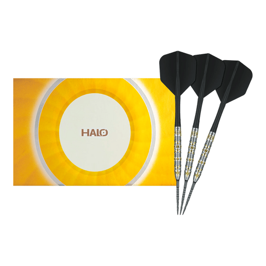 Stalowe lotki Caliburn Halo H1 - 22,5 g Gezeigt wird ein vollständiges Set der Caliburn Halo H1 Steeldarts - 22,5 g. Die hochwertigen Pfeile sind ideal für den Dartsport.