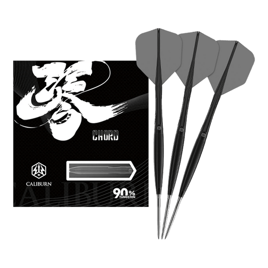 Das Bild zeigt die Caliburn Chord C2 Steeldarts - 23,5g. Die Darts sind in voller Länge abgebildet.