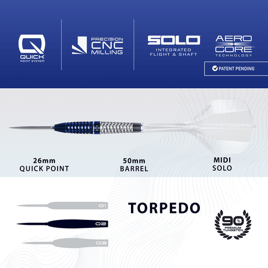 Lotki stalowe Harrows GEO Torpedo Quick Point Abgebildet sind die Harrows GEO Torpedo Quick Point Steeldarts. Die Darts haben eine spezielle Torpedo-Form.
