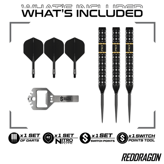 Red Dragon Ascend Parallel Switch Point Steeldarts Hier sind die Red Dragon Ascend Parallel Switch Point Steeldarts zu sehen. Sie verfügen über eine parallele Form und wechselbare Spitzen.