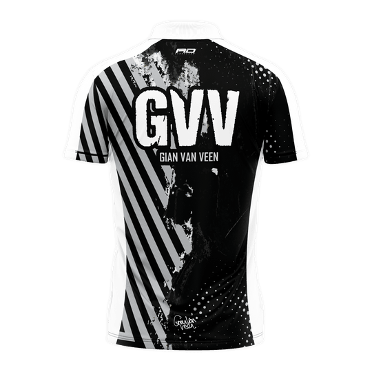 Koszulka Red Dragon Gian Van Veen Limited Edition z lotkami Red Dragon Gian Van Veen Limited Edition Dartshirt präsentiert sich auf dem Bild. Das Dartshirt ist eine exklusive Sonderedition.