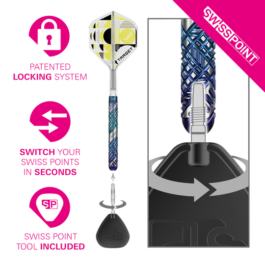 Lotki stalowe Target Luke Littler Edge Swiss Point Das Bild zeigt die Target Luke Littler Edge Swiss Point Steeldarts. Diese Dartpfeile eignen sich für den professionellen Einsatz.