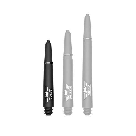 Wałki do gitary Bulls NL Capo Carbon - czarne Ein Bild mit dem Dateinamen BU55340_BullsNL_Capo_Carbon_Shafts_Schwarz_Short_34mm_1. Zu sehen ist wahrscheinlich ein kurzer schwarzer Carbon-Shaft für Darts.