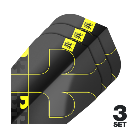 Target ProUltra Bolide Void No6 Flights Das Bild zeigt das Produkt "Target ProUltra Bolide Void No6 Flights" in einer schwarzen und gelben Farbkombination. Es sind drei Sets der Flights abgebildet.