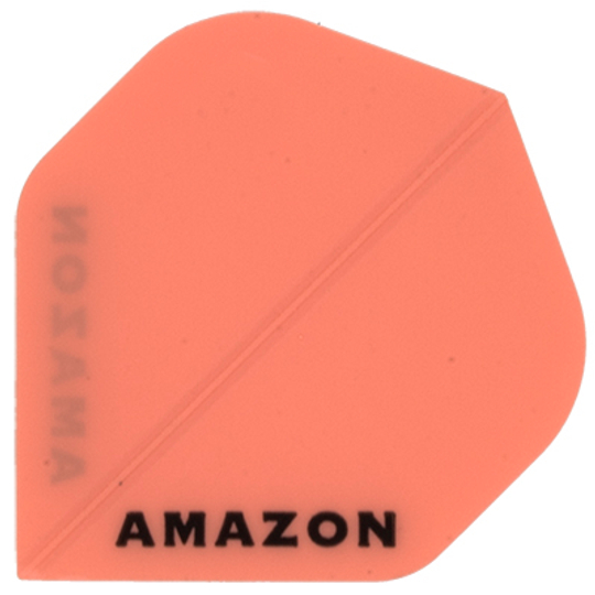 Das Bild zeigt ein orangefarbenes Dartflügel mit der Aufschrift "AMAZON". Es handelt sich um das Produkt "Amazon Flights A7".