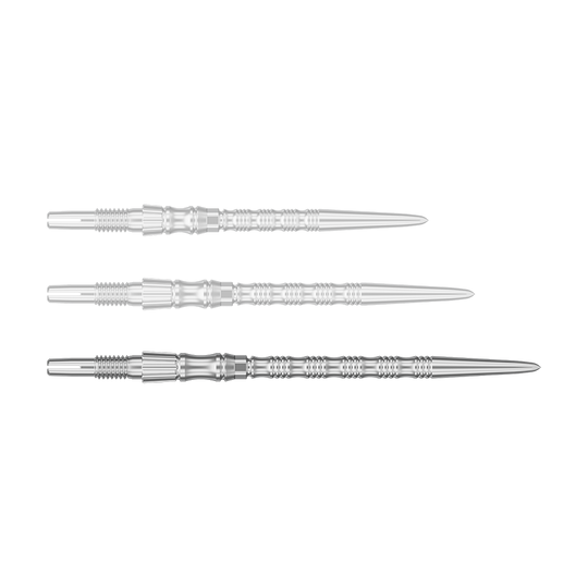 Einzelne silberne Dartspitze mit einer Länge von 42 mm wird gezeigt. Dies ist die Target SwissPoint Signature TRB Dartspitze.