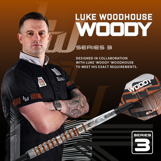 Harrows Luke Woodhouse Series 3 Softdarts - 18g ist auf dem Bild zu sehen. Diese Softdarts wiegen 18 Gramm.