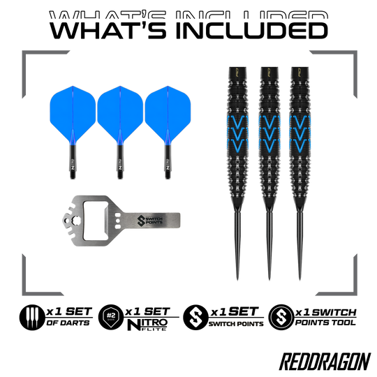 Rzutki stalowe Red Dragon AMP Torpedo Switch Point Auf dem Bild ist Red Dragon AMP Torpedo Switch Point Steeldarts zu sehen. Diese Darts bieten eine innovative Switch Point Funktion.