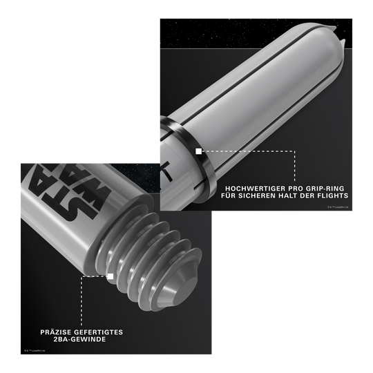 Gezeigt wird das Produkt Target Star Wars ProGrip Shafts - Grau. Die robusten Dartschäfte sind in Grau gehalten.