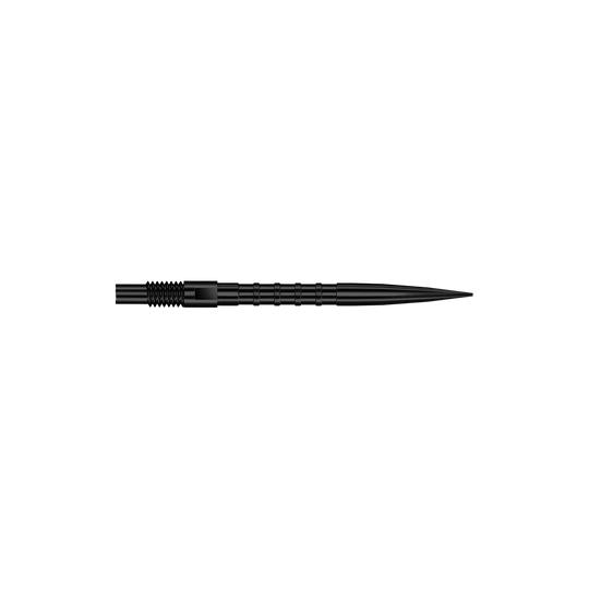 Gezeigt wird QP33164 Harrows Quick Point HeavyMetalGrip Dartspitzen Schwarz 26mm. Es sind schwarze Dartspitzen mit besonderem Grip-Design.