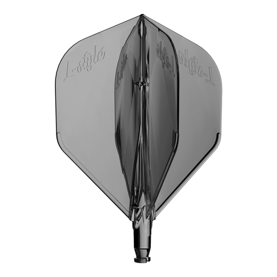 Zamienny lot L-Style L-System L1 Abgebildet ist ein durchsichtiger Ersatzflight für Dartpfeile in Schwarz. Die Oberfläche ist glänzend.