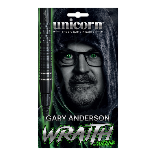 Unicorn Wraith Gary Anderson Phase 6 Softdarts mit 20g Gewicht ist auf dem Bild zu sehen. Der Softdart ist detailliert dargestellt.