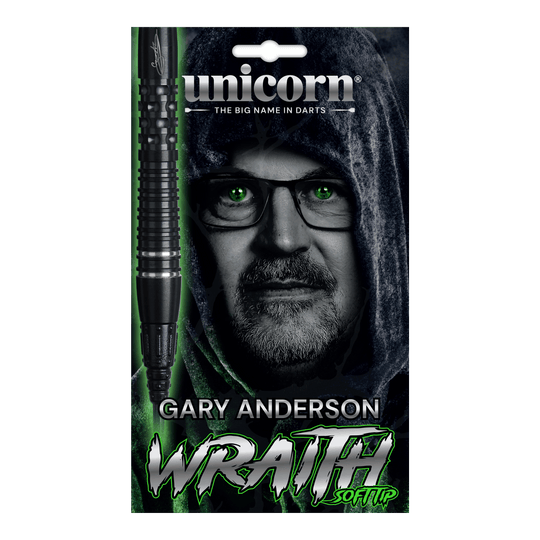 Unicorn Wraith Gary Anderson Phase 6 Soft Darts - 20g Unicorn Wraith Gary Anderson Phase 6 Softdarts mit 20g Gewicht ist auf dem Bild zu sehen. Der Softdart ist detailliert dargestellt.