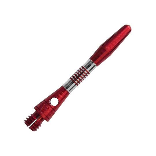 Wałki aluminiowe Bulls NL Cetra - czerwone Gezeigt werden rote BullsNL Cetra Aluminium Shafts mit einer Länge von 34 mm. Das Produkt ist für das Dartspiel gedacht.
