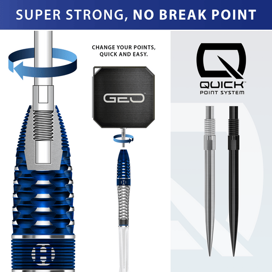 Lotki stalowe Harrows GEO Bomb Quick Point Harrows GEO Bomb Quick Point Steeldarts sind auf dem Foto zu sehen. Das Bild präsentiert die Form und Ausführung der Steeldarts.