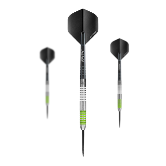 Stalowe lotki Winmau Ton Machine Die Winmau Ton Machine Steeldarts als Set sind zu sehen. Dieses Produkt enthält mehrere Dartpfeile für das Spiel.