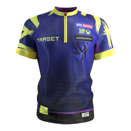 Hier ist das Target Luke Littler Dartshirt 2026 abgebildet. Das Shirt eignet sich ideal für Dartspieler.