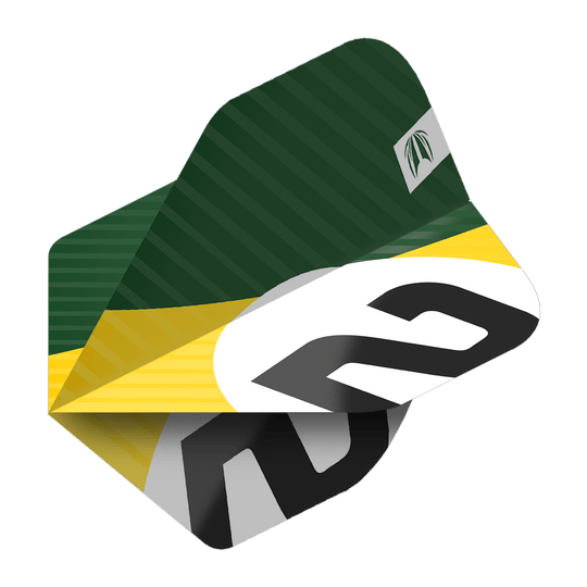 337207_Target_ProUltra_3Sets_Chicane_Green_Standard_Flights_2vACOW32yZJm1b Das Bild zeigt ein Dart-Flight mit grünem, gelbem und weißem Design sowie der Nummer 2. Es handelt sich um das Produkt "Target Pro Ultra Chicane Green No2 Standard Flights - 3 Sets".