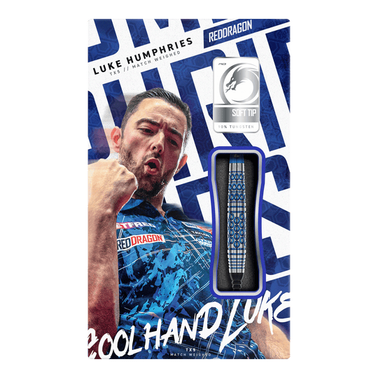 Red Dragon Luke Humphries TX5 Miękkie lotki - 20g Diese Grafik stellt die Red Dragon Luke Humphries TX5 Softdarts - 20g dar. Es handelt sich um hochwertige Softdarts mit Luke Humphries Design.