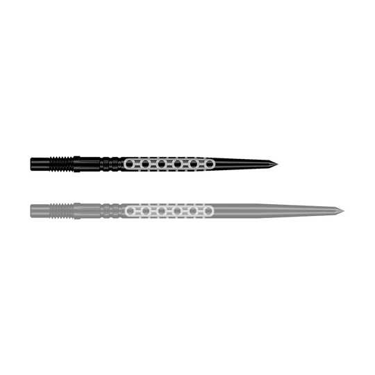 Końcówki do lotek Shot Turbo Point Goths – czarne Ein schwarzer Dartpfeil mit markantem Design ist im Bild. Der Pfeil ist robust verarbeitet.